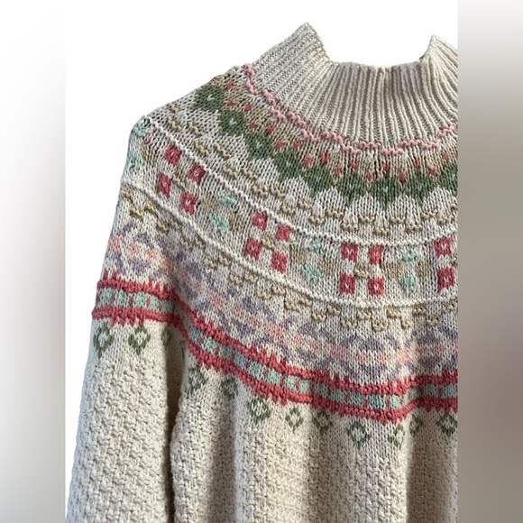 Vintage ivory knit pastel colorful cowl neck sweater - Picture 2 of 4